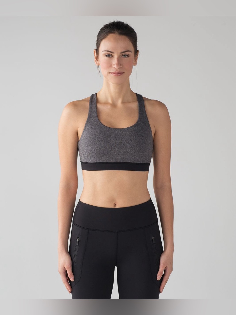 Lululemon Invigorate Sports Bra Heathered Black / Black Racerback Mesh Size 8